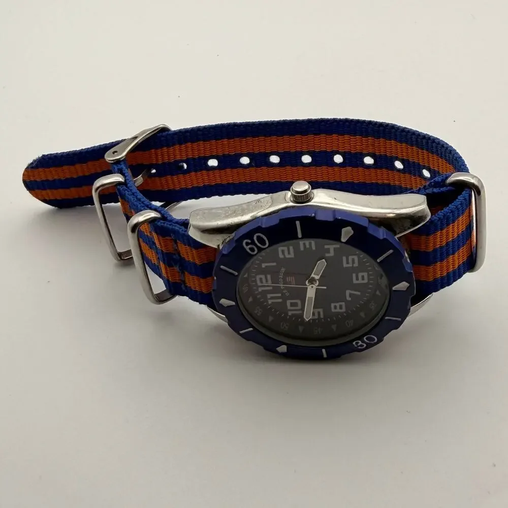 U.S. Polo Assn. Junior Sport Watch - Blue & Orange Nylon Strap New Battery